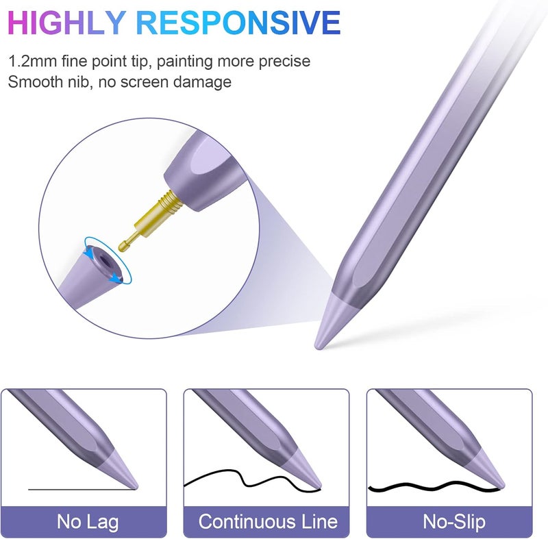 COO ​​​Stylus Pen for iPad 2018-2023 with Palm Rejection, Active Pencil for iPad 10th/9th/8th/7th/6th Generation, for iPad Pro 11/12.9 inch, for iPad Air 5th/4th/3th Gen, for iPad Mini 6th/5th Gen(Purple) - Image 4